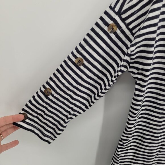 Talbots Womens large navy blue white stripe shoulder button detail 3/4 sleeve - Picture 2 of 9